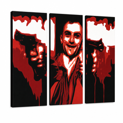 Ručne maľovaný POP Art obraz Taxi Driver – 3D vizualizácia ručne maľovaného plátna na bielom pozadí. Dominantné farby: čierna, červená, biela.