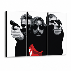 Ručne maľovaný POP Art obraz The bondock saint – 3D vizualizácia ručne maľovaného plátna na bielom pozadí. Dominantné farby: čierna, biela, červená.