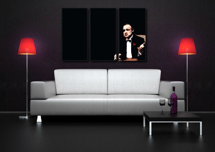 Pop art obraz na plátne s motívom Marlon Brando, príroda v čiernych odtieňoch zavesený v interiéri obývačky, dramatická atmosféra, sila a moc a elegancia – interiér, pohľad 2