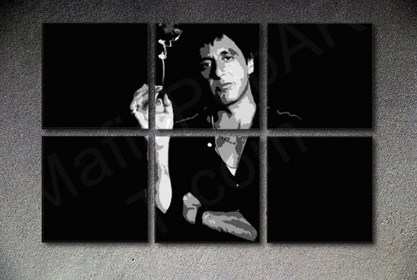 Ručne maľovaný POP Art obraz SCARFACE-AL PACINO 6 dielny  XXL Akcia al8 | rôzne rozmery