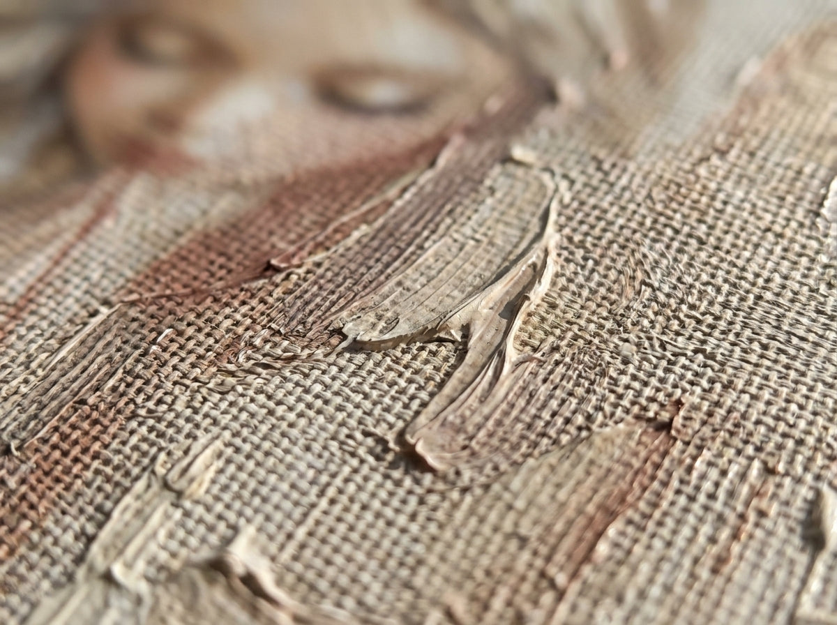 Obrazy anjelov Nebeská harmónia | dokončené rukou umelca — detail textúry plátna